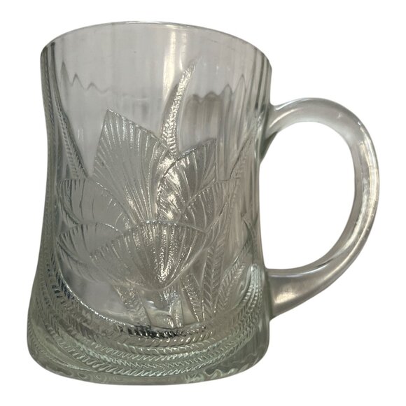 Vintage Arcoroc France Clear Glass Mugs – Floral Leaf Pattern – Set of 2 – 4" Co - Picture 4 of 5